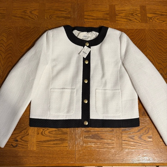 NEW J. Crew Factory Lady Tweed Jacket 14 Black White Gold Button Blazer Chic - Picture 3 of 16